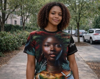 Camiseta con retrato de diosa afro / Estampado integral de arte del continente africano