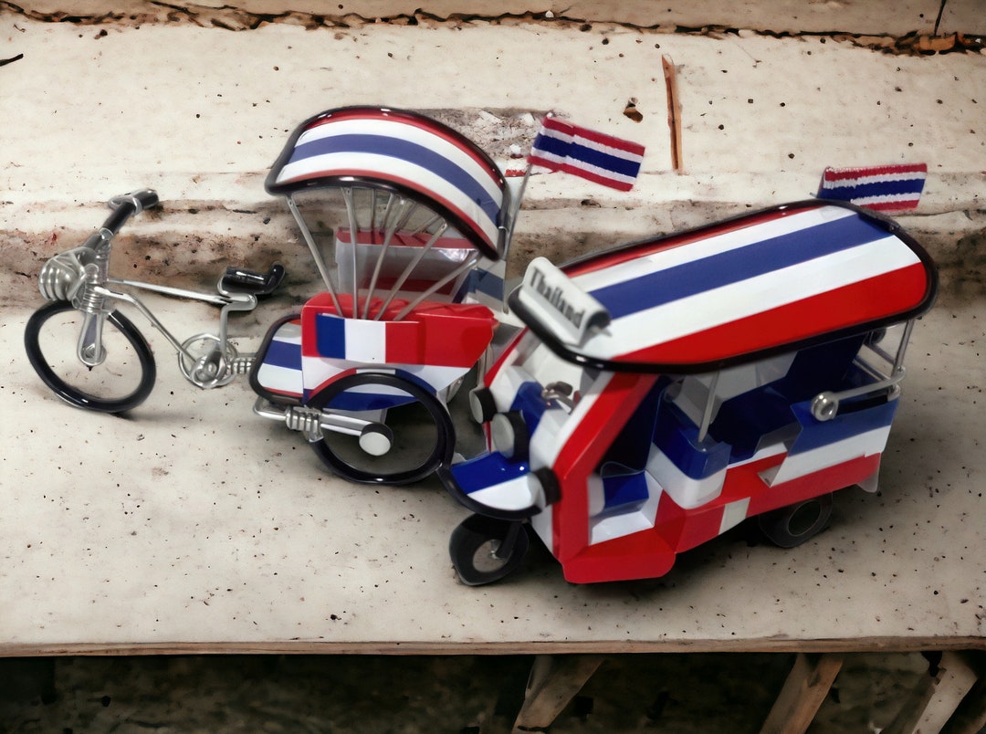 Pull Back Thai Tuk Tuk Toy - Blue Alloy Mini Tricycle Car For Kids - Fun Gift For Children 3+