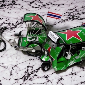Handmade Thai Miniature Tuk Tuk Model from Recycle Can, Model Car Thai Tuk Tuk, Handmade Miniature Tricycle Model, Home Decor, Cute Toy