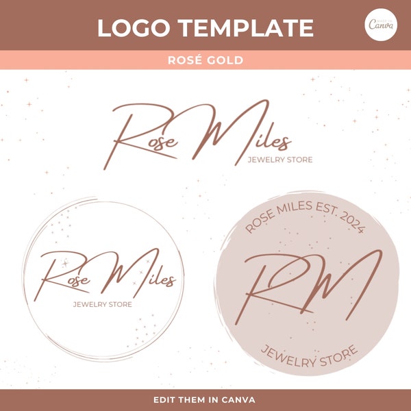 Logo Vorlage Canva rosé gold - Anpassbares Kreis Logo Design - Vorgefertigtes DIY Logo für Juweliere und Schmuck - Branding Kit pink - RM01