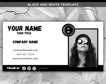 Email Signature Template - Signature Design For Your Business Emails - Black And White Canva Template For Gmail And Outlook - BW01