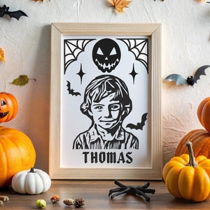 Custom Halloween Portrait Print, Scary Halloween Home Decor Gift for Family, Personalized Spooky Decor with Name, Custom Kids Halloween Art