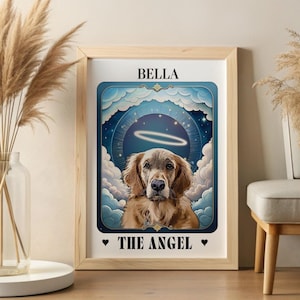 Ritratto di carta dei tarocchi del cane angelo commemorativo personalizzato per animali domestici, regalo per la perdita di un cane, stampa artistica per il proprietario di un cane, ritratto in ricordo di un animale domestico da foto