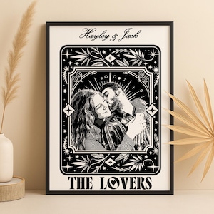 Benutzerdefinierte Tarot Karte Kunstdruck Paar Porträt Die Liebenden Tarot Poster Paar Illustration Romantische Himmlische Wand Kunst Geschenk zum Jahrestag