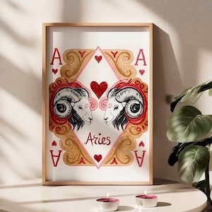 Widder Sternzeichen Wand Kunst Druck, Spielkarte Stil Widder Poster, Widder Horoskop Kunstwerk, Astrologie Widder Sternzeichen Geschenk, April Geburtstag Geschenk Einzigartig