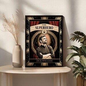 Poster personnalisé de style carte de tarot portrait super-héros papa, cadre photo papa fille, cadeau personnalisé impression fête des pères, art mural portrait papa