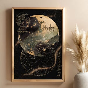 Custom Star Map Zodiac Art Print, Celestial Astrology Sign Birthday Gift, Horoscope Birth Date Constellation Poster, Newborn Baby Gift Space