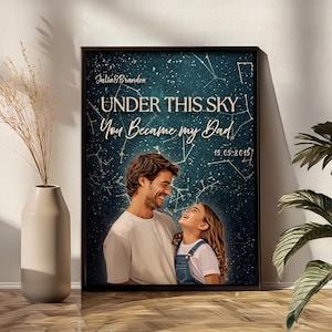 Carte du jour où vous êtes devenu papa, cadeau de fête des pères de la part de votre fille, ciel nocturne par date, impression avec photo, cadeau d'anniversaire personnalisé pour papa