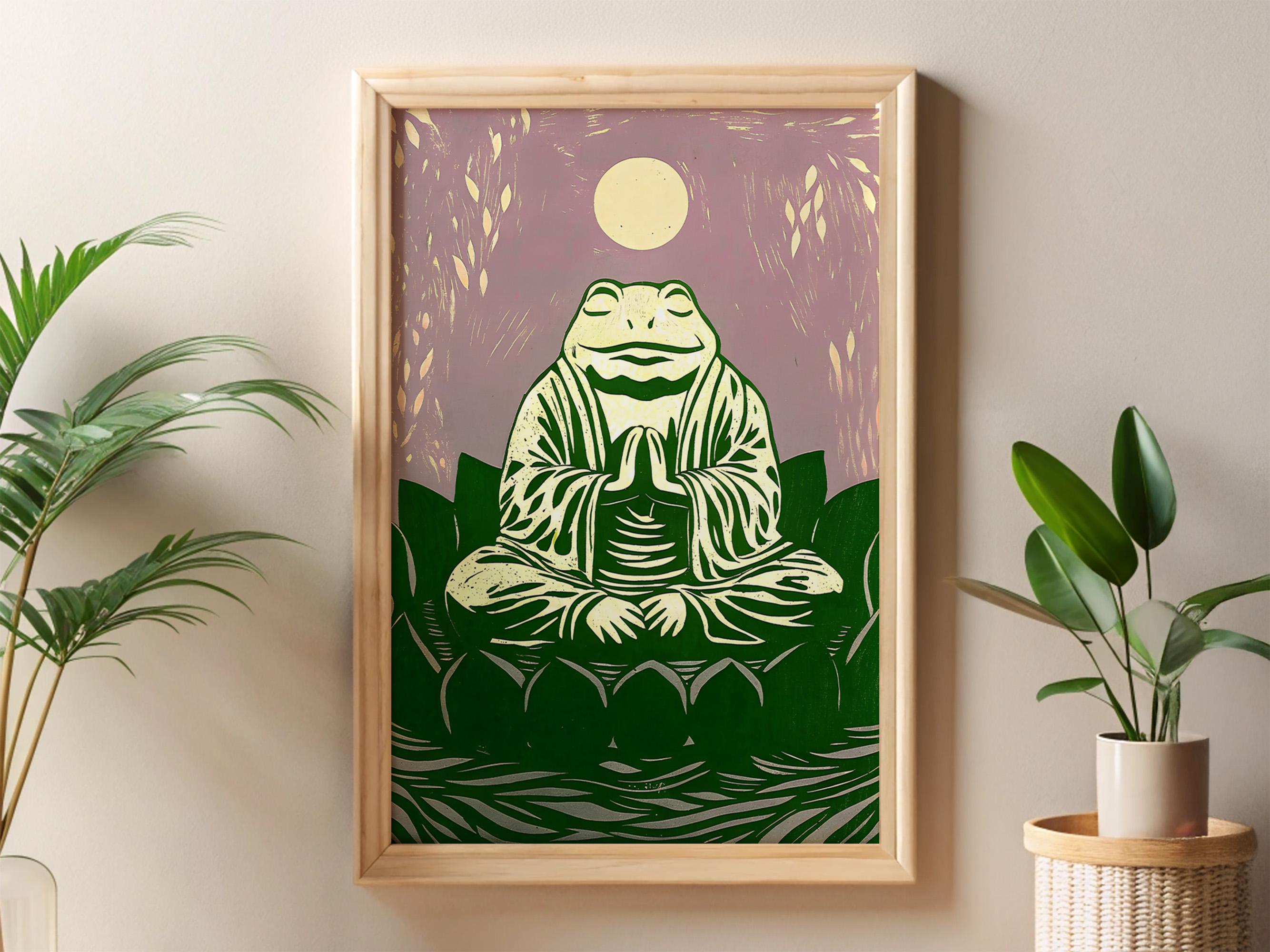 Zen Toad Meditation Art Print, Japanese Spiritual Toad Wall Art, Serene Zen Decor, Toad Artwork, Meditating Frog Poster, Nature Inspired Art