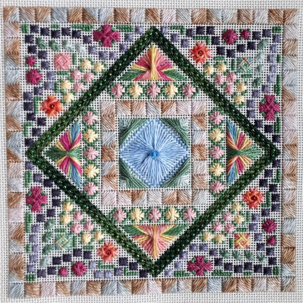 My Sunlit Garden - a needlepoint chart for 18 pt canvas.  Includes instructions.  Downloadable PDF File