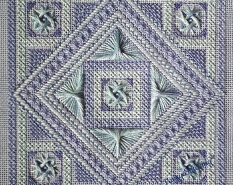 Subtlety in Blue - un tableau de broderie pour toile de 18 pts.  Comprend des instructions.  Fichier PDF téléchargeable