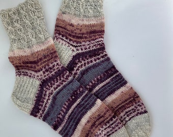 Chaussettes de marche en laine mérinos-polyamide Fabriquées à la main, chaussettes femme très douces, chaudes et durables