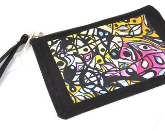 1 pc fabric clutch bag beauty case handbag colorful abstract artistic print