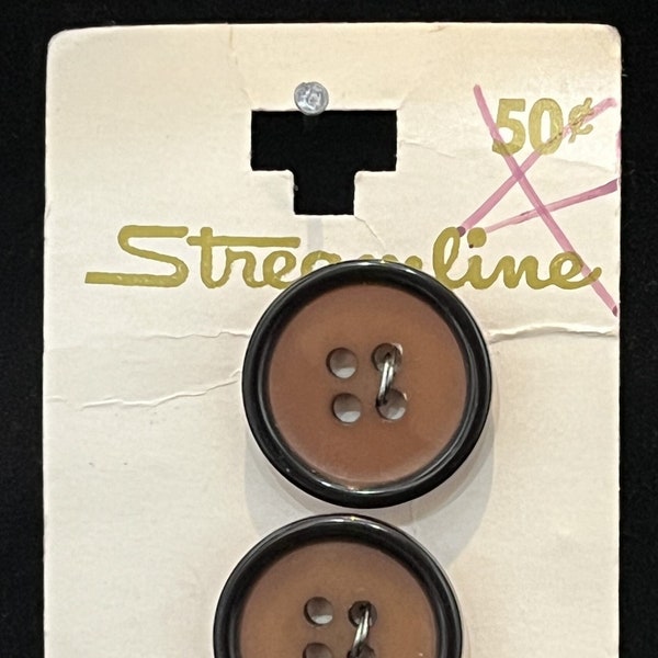 Vintage Streamline, 3/4", Duo Toned Brown Buttons on Card - 3 Buttons, Fiber Arts, Doll Making, Sewing Notions, Crafting