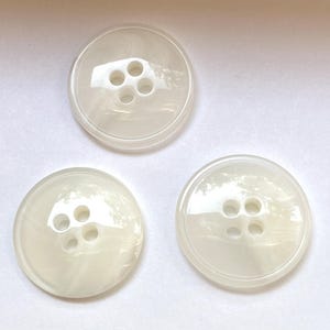 7/8&quot; (22mm) White & Clear Buttons, Plastic, 4 Hole, Fiber Arts, Doll Making, Sewing Notions, Crafting - 3 Buttons