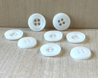 9/16" (14mm) White Buttons, Glossy Finish, Fiber Arts, Doll Making, Sewing Notions, Crafting - 8 Buttons