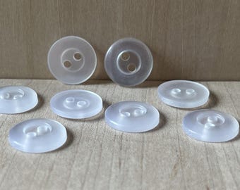 1/2" (12mm) Translucent Buttons, 2 Hole, Plastic, Fiber Arts, Doll Making, Sewing Notions, Crafting - 8 Buttons