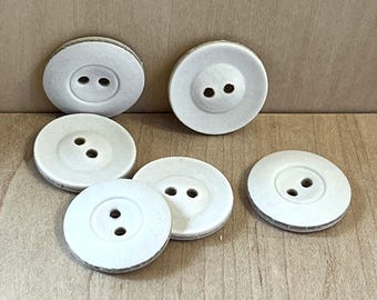 3/4" (19mm) White Paper Buttons, Pressed Paper, Matte Finish, Fiber Arts, Doll Making, Sewing Notions, Crafting, 4 Hole, 6 Buttons