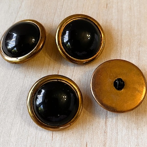 1&quot; (25mm) Vintage Black & Gold Buttons, Plastic, with Shank, Fabric Arts, Doll Making, Sewing Notions, Crafting - 4 Buttons