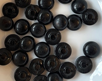 Vintage, 1/2" Black Porcelain Buttons, Fiber Arts, Doll Making, Sewing Notions, Crafting, Quilting, 6 Buttons