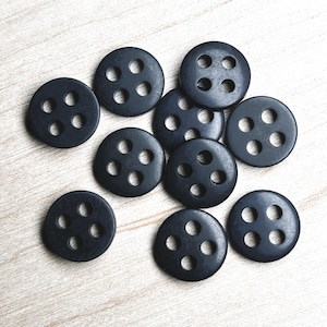 1/2&quot; (12mm) Black Buttons, 4 Hole, Fabric Arts, Doll Making, Sewing Notions, Crafting - 10 Buttons