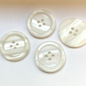 15/16&quot; (23mm) Off White Buttons, Plastic, 4 Hole, Fiber Arts, Doll Making, Sewing Notions, Crafting - 4 Buttons