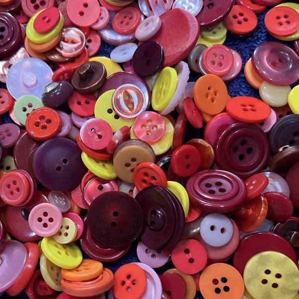 Red, Pink, Yellow & Orange Button Mix, 25 Random Buttons, 3/8" - 1", Cleaned, Sewing, Quilting, Fiber Art, Crafting, Scrap Booking