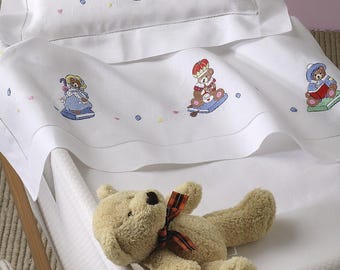 Interbaby Set Lenzuola Invernali Per Mini Culla Bear Sleeping – Blu, Polare, Con Angoli E Federa