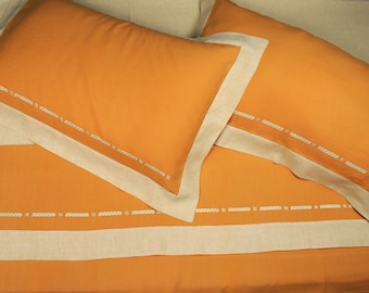 Double bed set in pure linen hand embroidered cm. 260x300