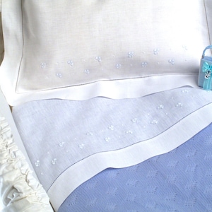 Hand Embroidered Crib Sheet Pure White Linen 60 Count