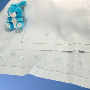 Hand Embroidered Crib Sheet Pure White Linen 60 Count
