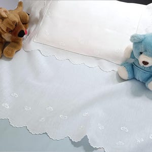 Hand Embroidered Crib Sheet Pure White Linen 60 Count