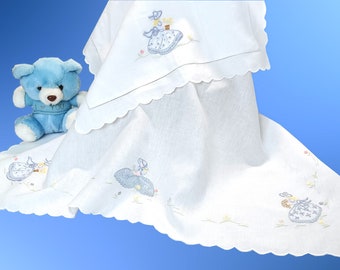 Hand Embroidered Crib Sheet Holland Linen 60 cm.90x120 - Baby Sheet