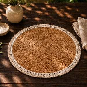 Round Jute Placemat with Cotton Fringe | Large Natural Eco Table Mat | Boho Dining Decor | Sustainable Housewarming Gift UK