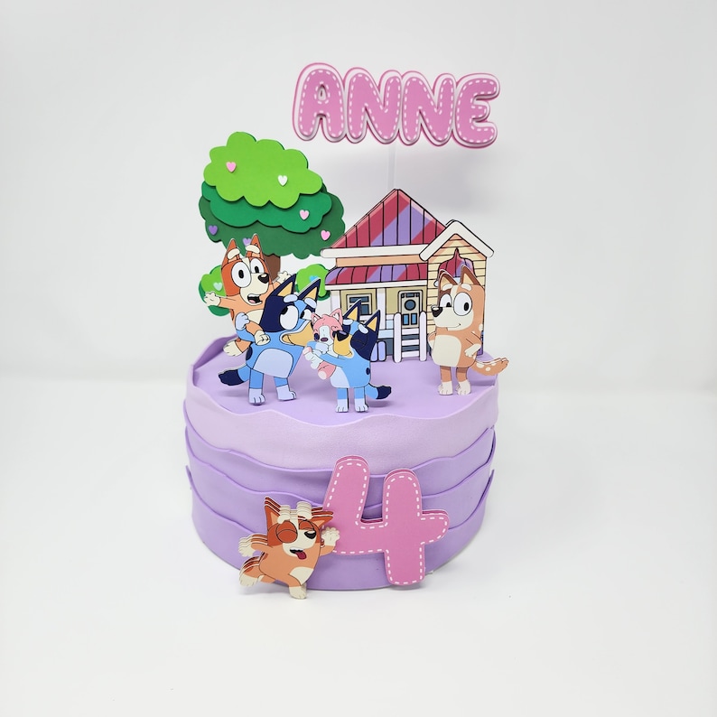 Adorno para tarta Bluey / Bluey y Bingo / Amigos Bluey / Cumpleaños Bluey / Decoración Bluey Rosa