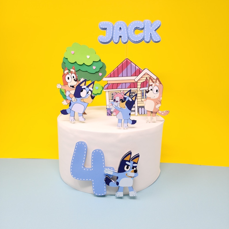 Adorno para tarta Bluey / Bluey y Bingo / Amigos Bluey / Cumpleaños Bluey / Decoración Bluey Azul