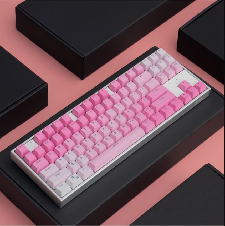 Pink Gradient Backlit Keycaps Set, Cute Keycaps Artisan Oem Profile
