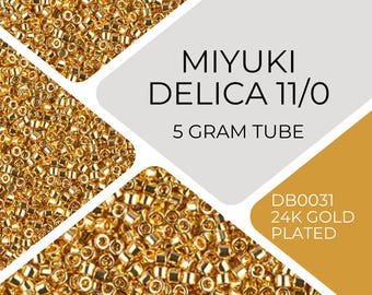 Miyuki Delica 11/0 Beads - DB31 24k Gold Plated - 5 Gram Tube