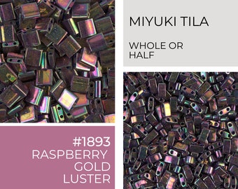 Miyuki Tila Beads | 1893 | Raspberry Gold Luster | Whole or Half Tila | Wholesale Prices