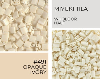 Miyuki Tila Beads | 491 | Opaque Ivory | Whole or Half Tila | Wholesale Prices