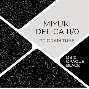 Peut inclure: Un tube de perles Miyuki Delica 11/0 opaques noires. Le tube contient 7,2 grammes de perles et est étiqueté DB10 Opaque Noir.