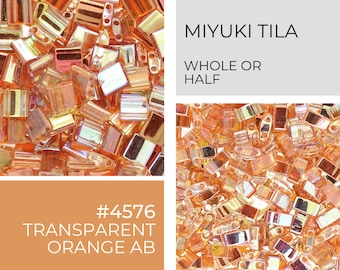 Miyuki Tila Beads | 4576 | Transparent Orange AB | Whole or Half Tila | Wholesale Prices