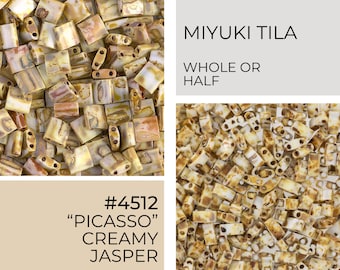 5g Miyuki Tila Beads | 4512 | Creamy Jasper Picasso | Whole or Half Tila | Wholesale Prices