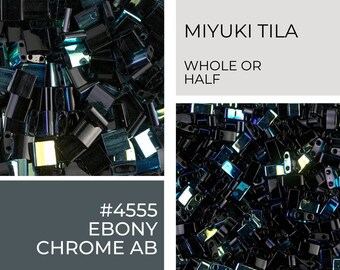 5g Miyuki Tila Beads | 4555 | Ebony Chrome AB | Whole or Half Tila | Wholesale Prices