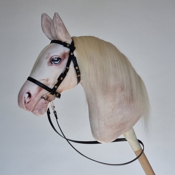 Realistic hobby horse, cremello horse on a stick, perfect for competitions, A4, ready to ship