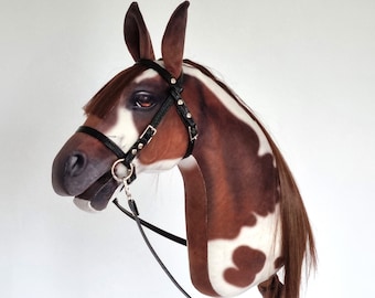 Realistic hobby horse, Piebald horse on a stick, perfect for competitions, A4, ready to ship