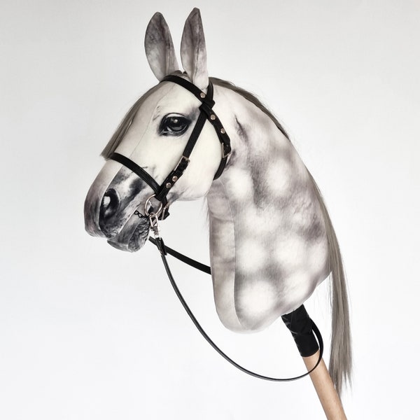 Realistic hobby horse, dapplegrey horse on a stick, grey horse perfect for competitions, A4 ready to ship