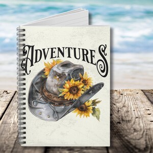 Cowboy Hat Adventures Journal, Ruled Line Spiral Notebook for Writing and Sketching, Western Theme Notepad, Gift for Writers, Travelers,