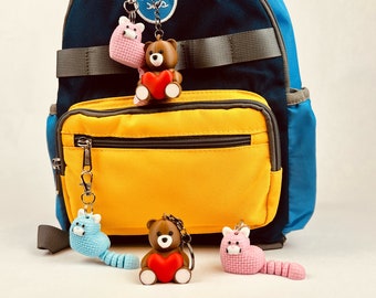 Heart - Teddy Bear - Kitty Cat Heart Keychain | Easter Egg Filler | Party Favor | Gift for Girls | Accessory for Girls | Backpack Accessory