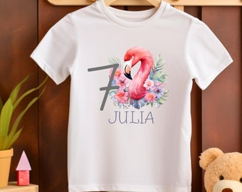 Geburtstagsshirt personalisierbar, Birthday T-Shirt, Geburtstagstshirt, T-Shirt Geburtstag Kinder Tiere, Flamingo